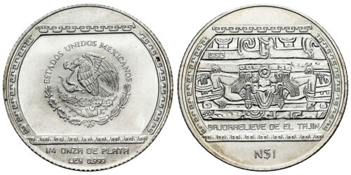 MEXICO 1 PESO 1993 BAJORRELIEVE DE EL TAJIN (1/4 DE ONZA)