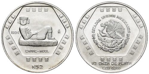 MEXICO 2 PESOS 1994 CHAAC-MOOL (1/2 DE ONZA)