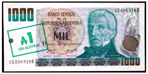 BILLETE; ARGENTINA 1000 Ps = 1 AUSTRAL ND (1985)