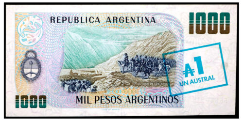 Alternative view of BILLETE; ARGENTINA 1000 Ps = 1 AUSTRAL ND (1985)