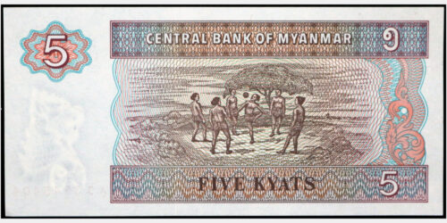 BILLETE; MYANMAR 5 KYATS (1996) - Imagen 2