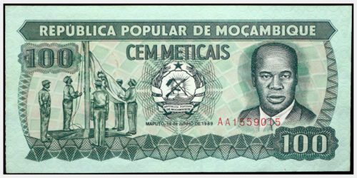 BILLETE; MOZAMBIQUE 100 METICAIS 1989