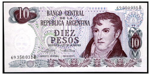 BILLETE; ARGENTINA 10 PESOS ND (1973-1976)