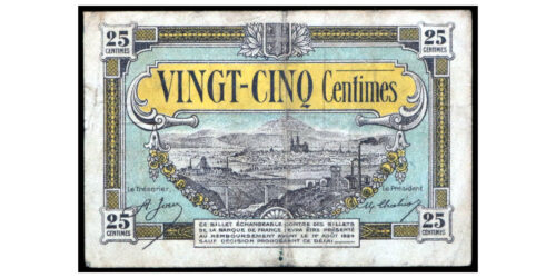 Alternative view of BILLETE; FRANCIA 25 CENTIMES ND (1914-1924)