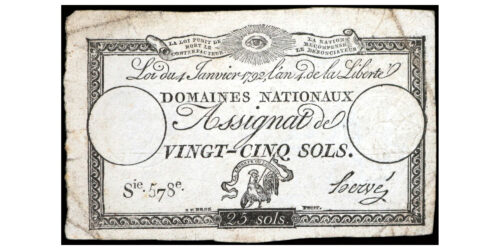 BILLETE; FRANCIA 25 SOLS 1792  I REPUBLICA