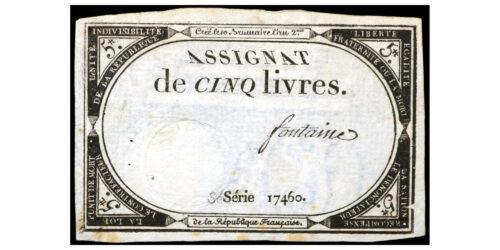 BILLETE; FRANCIA 5 LIVRES ND (1793)  I REPUBLICA
