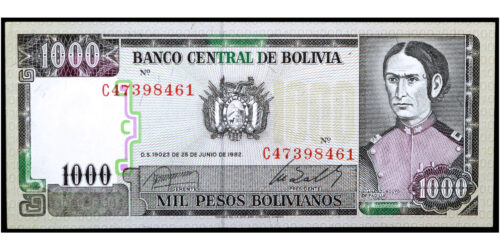 BILLETE; BOLIVIA 100 PESOS BOLIVIANOS 1982