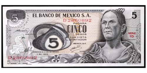 BILLETE; MEXICO 5 PESOS 1969