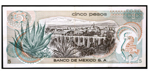 Alternative view of BILLETE; MEXICO 5 PESOS 1969