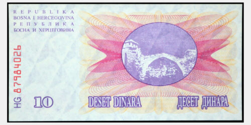 BILLETE; BOSNIA-HERZEGOVINA 10 DINARA 1992
