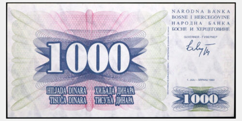 BILLETE; BOSNIA-HERZEGOVINA 1000 DINARA 1992 - Imagen 2