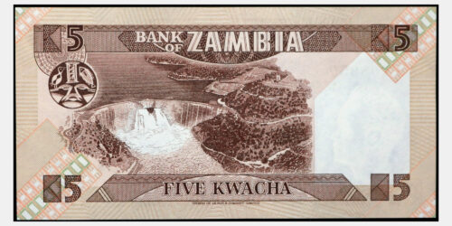 Alternative view of BILLETE; ZAMBIA 5 KWACHA (1980-88)