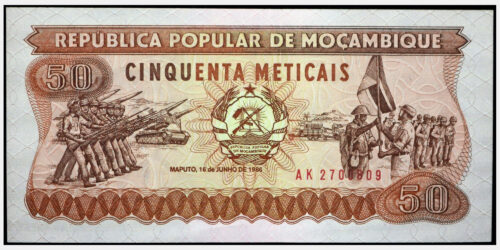 BILLETE; MOZAMBIQUE 50 METICAIS 1986