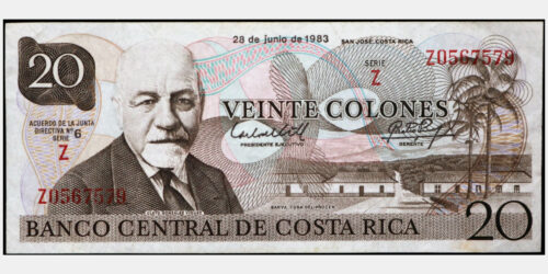 BILLETE; COSTA RICA 20 COLONES 1983