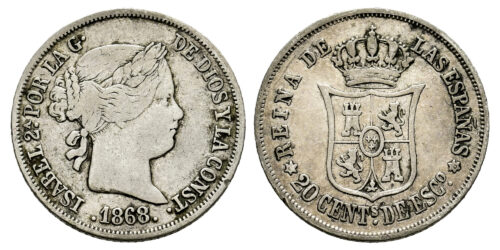 ISABEL II  20 CENTIMOS DE ESCUDO 1868 MADRID