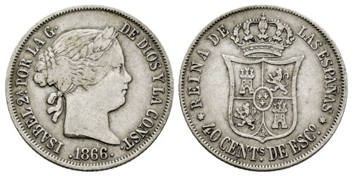 ISABEL II  40 CENTIMOS DE ESCUDO 1866 MADRID