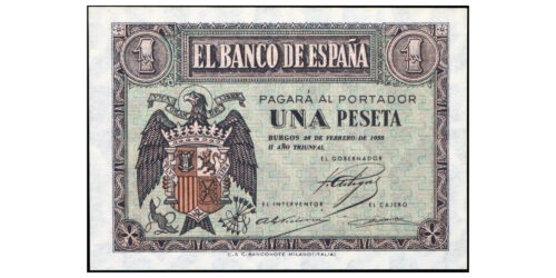 ESTADO ESPAÑOL 1 PESETA 1938 BURGOS II AÑO TRIUNFAL