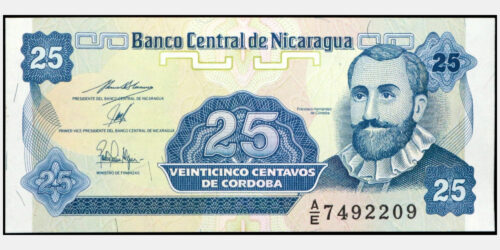 BILLETE; NICARAGUA 25 CENTAVOS (1991)