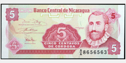BILLETE; NICARAGUA 5 CENTAVOS (1991)