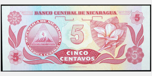 Alternative view of BILLETE; NICARAGUA 5 CENTAVOS (1991)