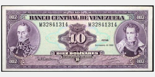 BILLETE; VENEZUELA 10 BOLIVARES 1992