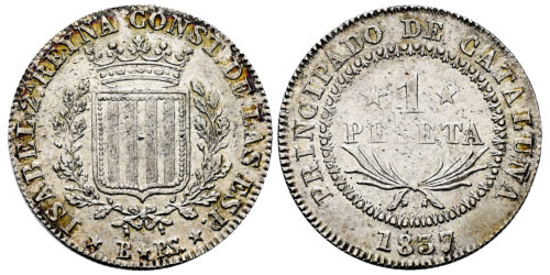 ISABEL II  1 PESETA 1837 BARCELONA PS