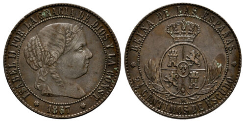 ISABEL II  2 1/2 CENTIMOS DE ESCUDO 1867 BARCELONA