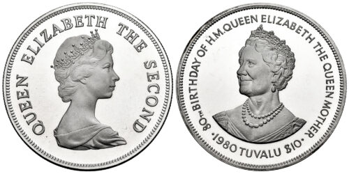 TUVALU 10 DOLARES 1980 CUMPLEAÑOS DE LA REINA MADRE