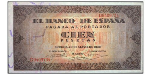 ESTADO ESPAÑOL 100 PESETAS 1938 LA CASA DE CORDON BURGOS