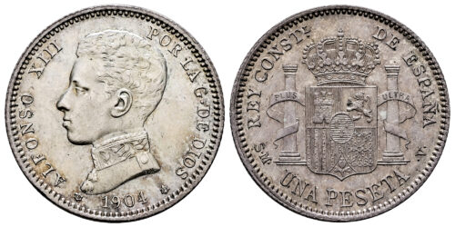 ALFONSO XIII  1 PESETA 1904 VARIANTE; ESTRELLA CERO PARTIDO