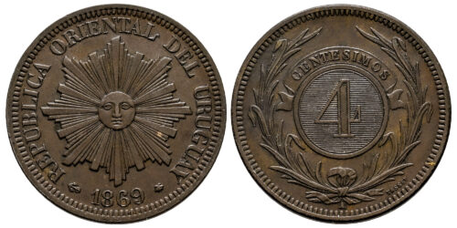 URUGUAY 4 CENTESIMOS 1869 A