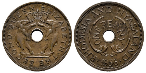 RODESIA & NYASALAND 1 PENIQUE 1956 REINA ISABEL II