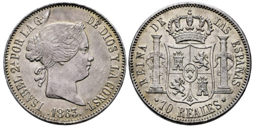 ISABEL II  10 REALES 1863 MADRID