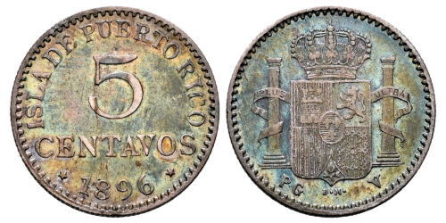 ALFONSO XIII  5 CENTAVOS 1896 PUERTO RICO