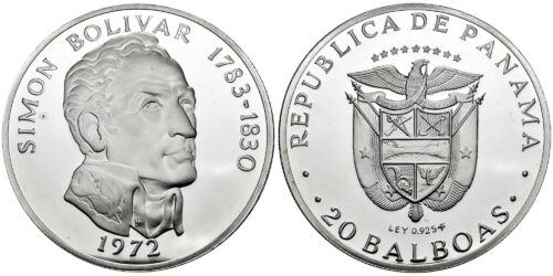 PANAMA 20 BALBOAS 1972 SIMON BOLIVAR