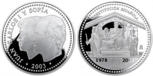 ESPAÑA 10 EUROS 2003   XXV ANIVERSARIO DE LA CONSTITUCION