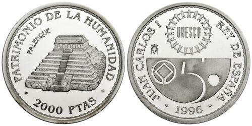 Alternative view of ESPAÑA 2000 PESETAS UNESCO 1996 (PALENQUE)
